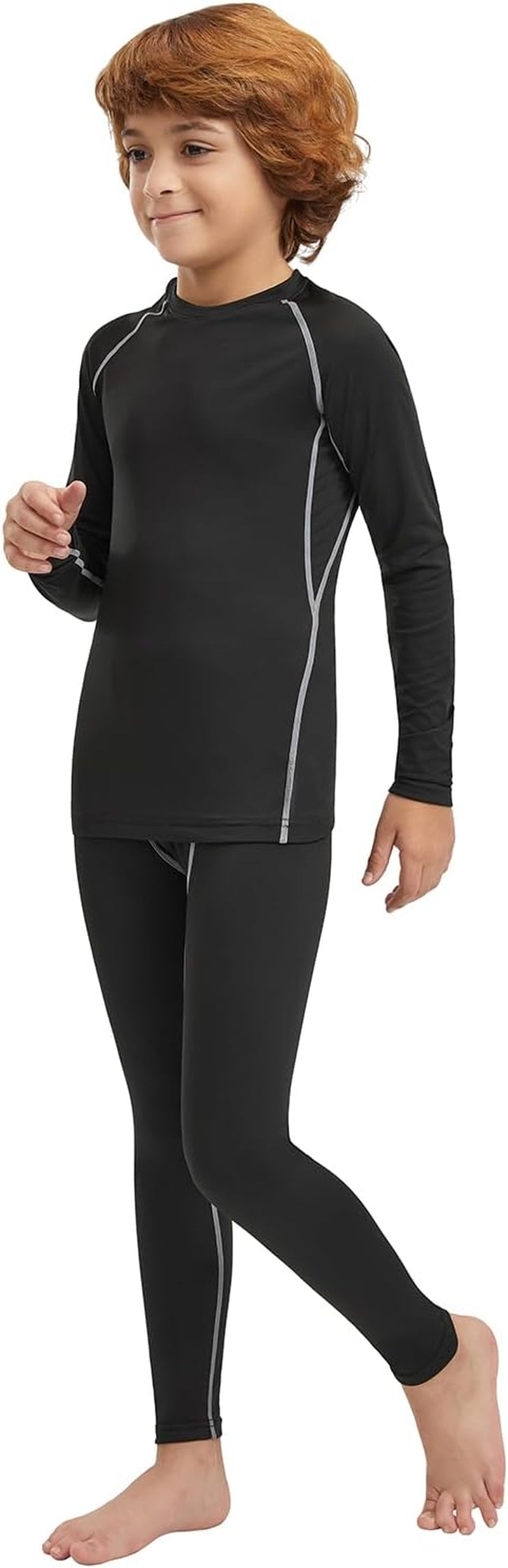 Youth Boys Thermal Underwear Set Compression Fleece Lined Leggings with Athletic Shirts Base Layer