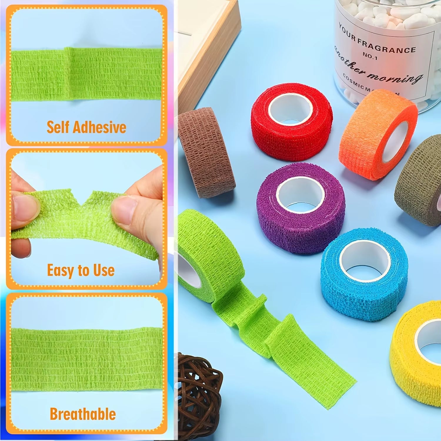 12-Pack Self-Adhesive Bandages, First Aid Tape, Elastic Self-Adhesive Tape, Athletic, Sports, Wrist and Ankle Tape