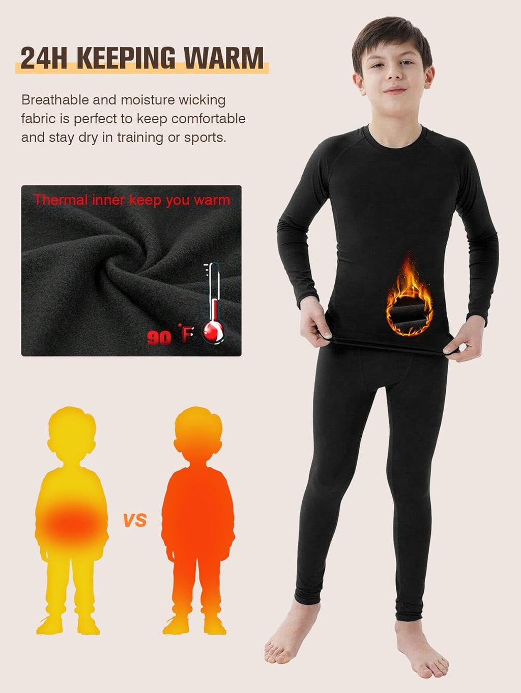 Boy'S Thermal Underwear Set Long Sleeve Athletic Base Layer Compression Underwear Shirt Tights Set