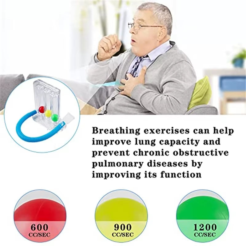Deep Breathing Exercise 3 Ball Lung Function Breathing Trainer Vital Capacity Lung Function Improvement Rehabilitation Equipment
